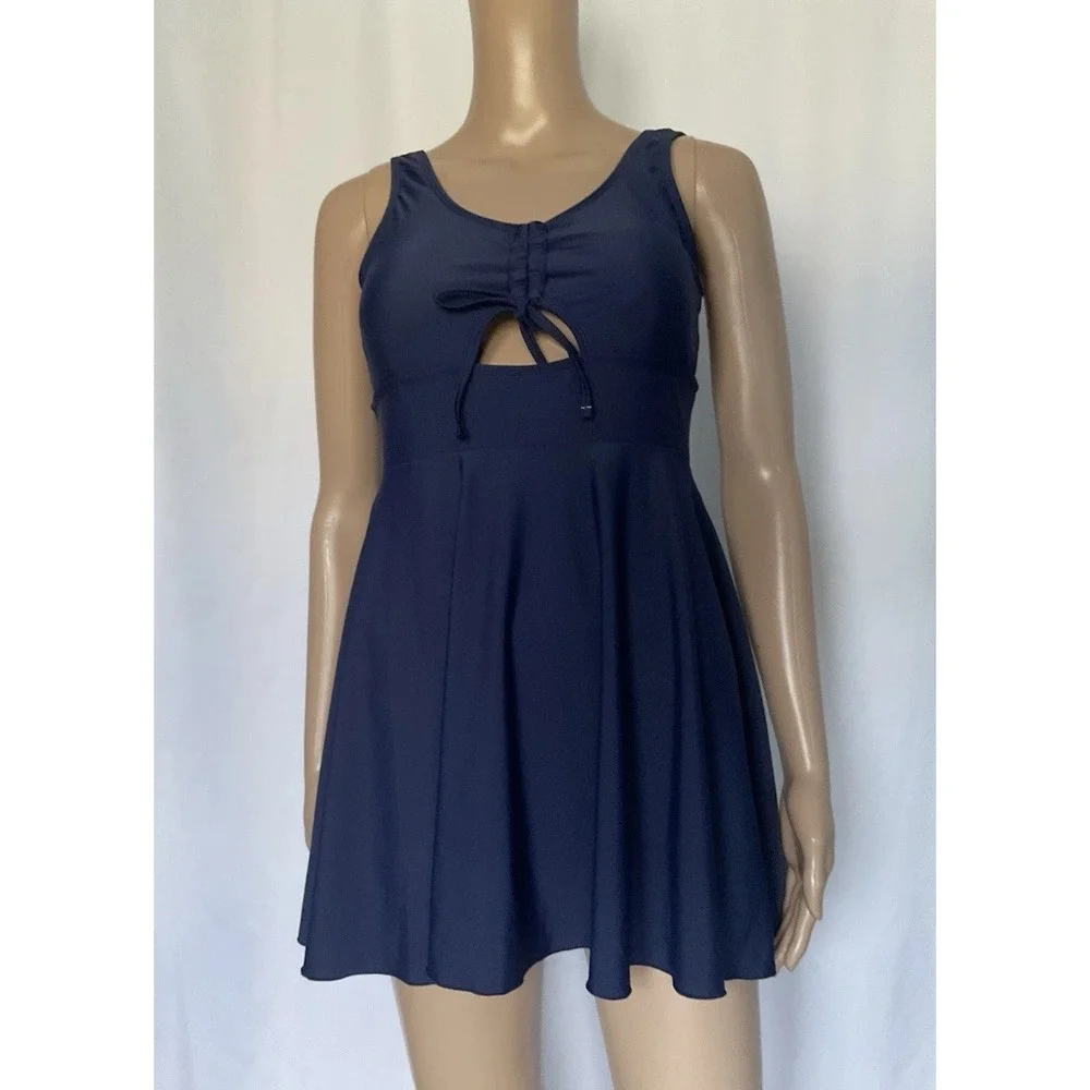 SHEKINI  Women's  One Piece Skirt  Swimsuit Swimdress‎ Size Small Deep Blue